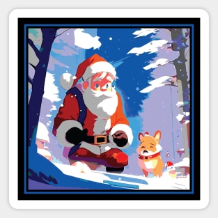 Santa and Corgi Magnet